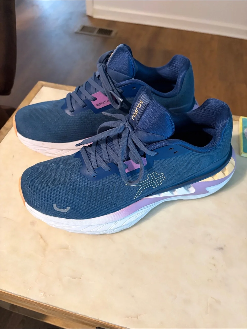 KURU Teal Navy Blue Sneakers with Lavender and Peach Accents